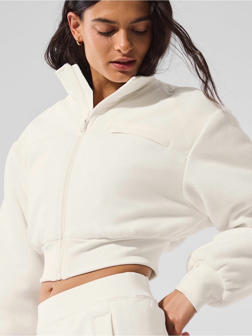 ALO Polar Fleece Cropped Wintry Mix Jacket M - Picture 4 of 5